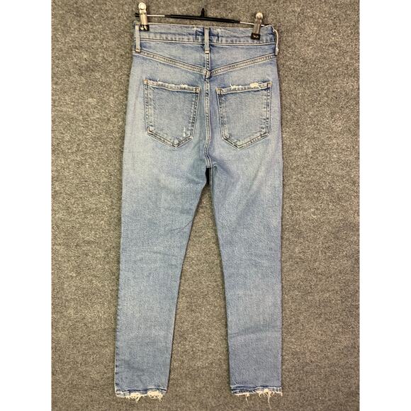 Agolde Riley Long Jeans Distressed Raw Hem Cove Light Wash Size 23 - Picture 3 of 11